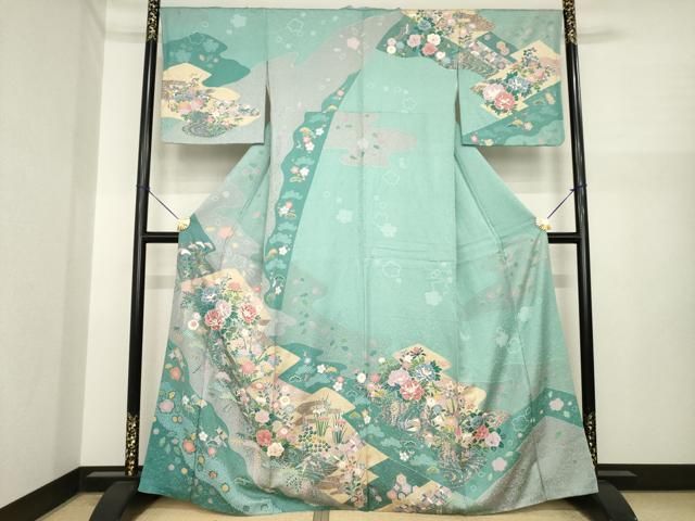 平和屋着物●訪問着　松皮菱鴛鴦花文　正絹　逸品　AABI7991ck