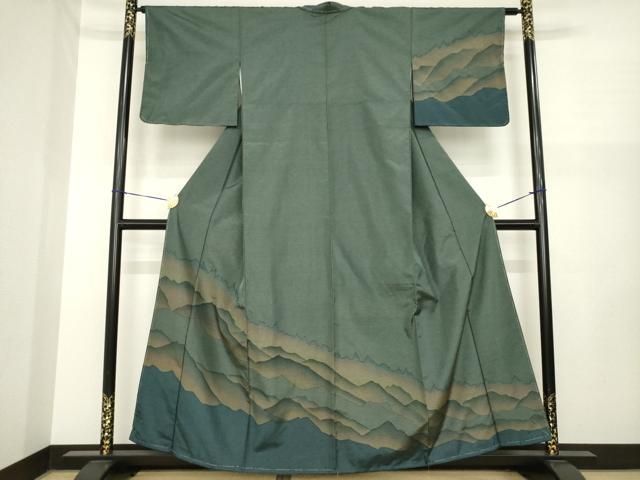 平和屋着物●本場縞大島紬　訪問着　遠山重ね文　正絹　逸品　未使用　AABI7994ck