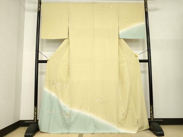 平和屋着物●訪問着　駒刺繍　雪輪花文　暈し染め　金彩　正絹　逸品　未使用　AABI7996ck