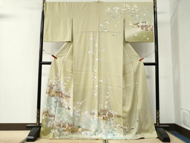 平和屋着物●訪問着　鳳凰更紗花唐草文　暈し染め　金銀彩　ロング丈　正絹　逸品　CABG0442yc