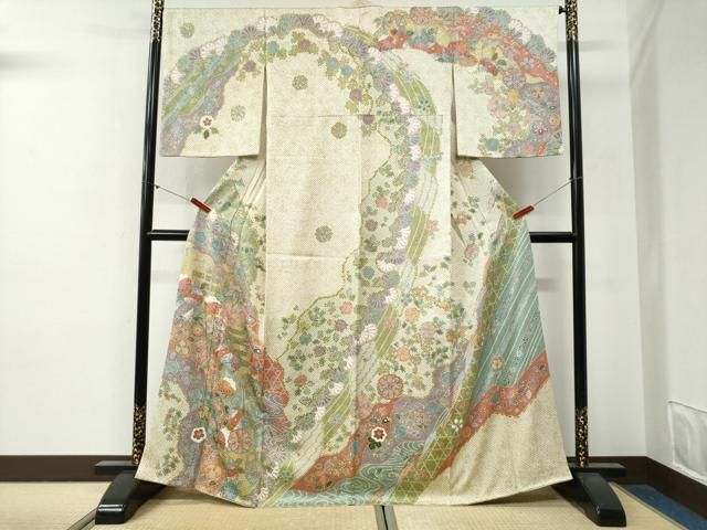 平和屋着物●訪問着　総絞り　松竹梅菊花文　金彩　正絹　逸品　CABG0444yc