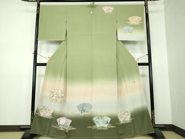 平和屋着物●十日町　加賀草木友禅の第一人者　田村哲彦　訪問着　地紙花鳥文　暈し染め　金銀彩　正絹　逸品　未使用　DABF7275ps