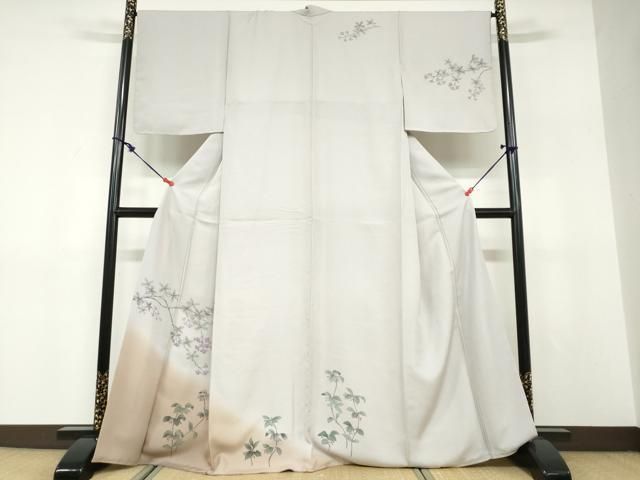 平和屋着物○訪問着 手描き 枝花文 暈し染め 正絹 逸品 未使用