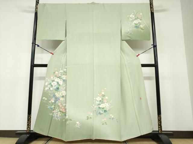 平和屋着物●訪問着　友禅　作家物　草花文　暈し染め　正絹　逸品　DABF1508ud