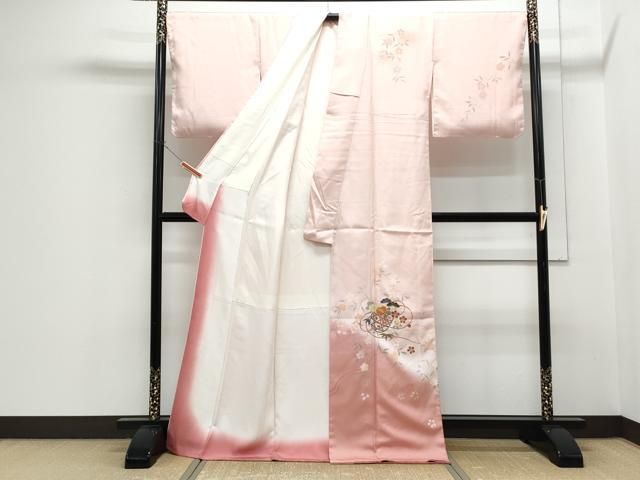 平和屋着物○谷崎潤一郎の世界 訪問着 駒刺繍 花籠文 暈し染め 金彩 反