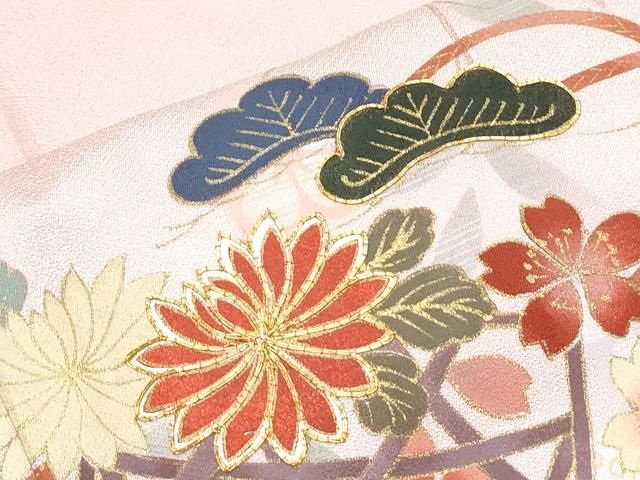 平和屋着物○谷崎潤一郎の世界 訪問着 駒刺繍 花籠文 暈し染め 金彩 反