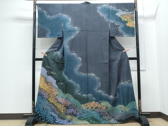 平和屋着物●訪問着　泥染め　重ね絞り　舞花文　暈し染め　金通し地　正絹　逸品　CABH3619th 42,120円