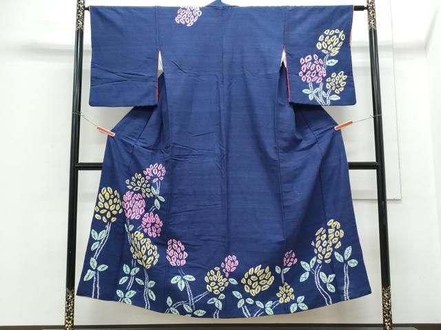 平和屋着物●訪問着　紬地　絞り　草花文　正絹　逸品　CABH3634th