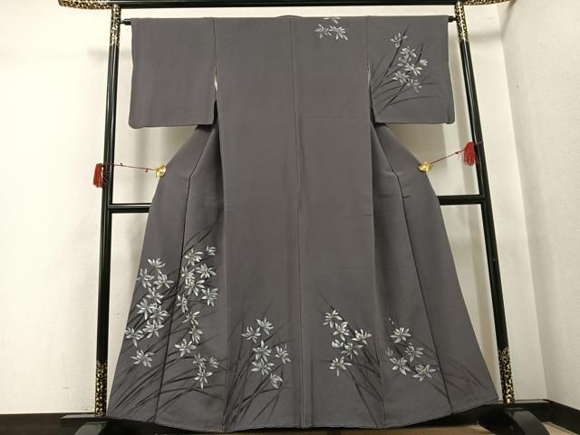 平和屋着物●訪問着　手描き　草花文　金彩　鬼しぼ縮緬　正絹　逸品　AABJ0078ph