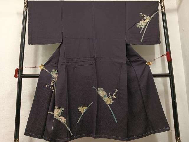平和屋着物●男性　訪問着　友禅　草花文　背抜き仕立て　正絹　逸品　AABJ0087ph
