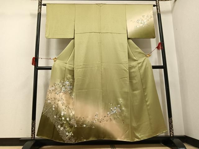 平和屋着物●訪問着 枝花檜扇文 暈し染め 金銀彩 正絹 逸品 AABJ0088ph