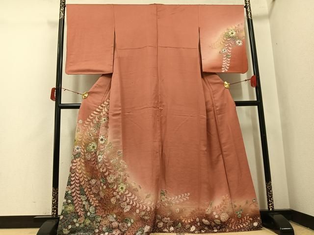 平和屋着物●訪問着　絞り　辻が花　暈し染め　銀通し地　正絹　逸品　AABJ0111ph