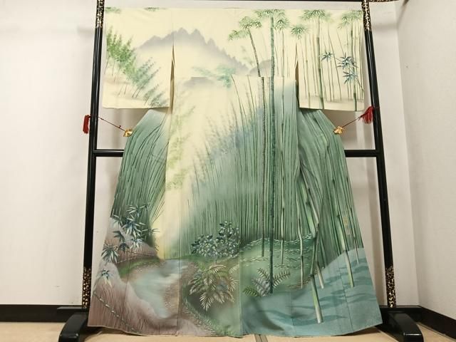平和屋着物●訪問着　作家物　洛庵　手描き　草木文　暈し染め　正絹　逸品　AABJ0116ph