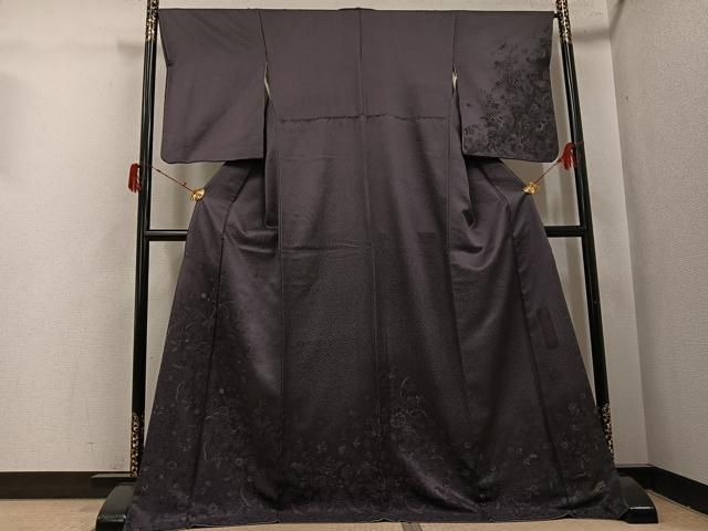 平和屋着物●訪問着　作家物　草花文　金彩　ロング丈　正絹　逸品　AABJ0117ph