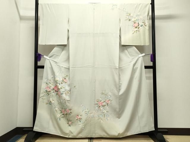 平和屋着物●訪問着　友禅　作家物　枝椿花文　暈し染め　正絹　逸品　CABG4479gh