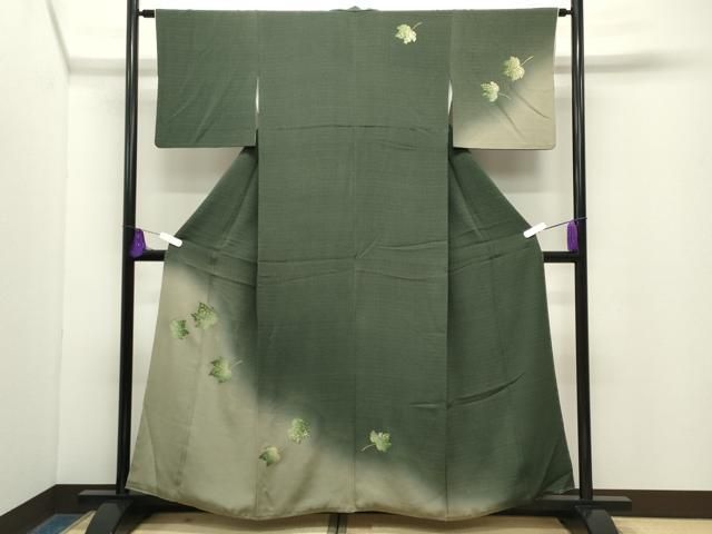 平和屋着物●訪問着 舞葉文 暈し染め 鬼しぼ縮緬 正絹 逸品 CABG4491gh