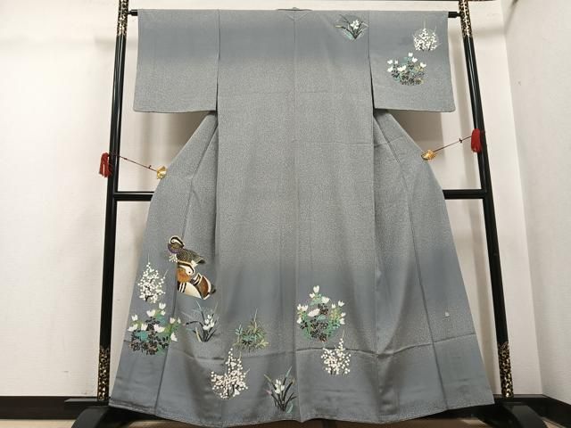 平和屋着物●人間国宝　羽田登喜男　TOKIOetTOKI　訪問着　鴛鴦草花文　正絹　逸品　AABJ0143ph