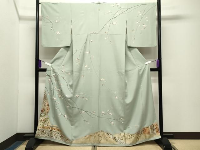 平和屋着物●訪問着　駒刺繍　飛鳥枝花文　金彩　鈴乃屋扱い　正絹　逸品　CABG4511gh