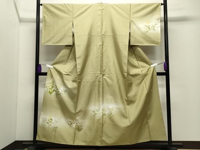 平和屋着物●本加賀友禅作家　鶴見保次　訪問着　白山紬　草花文　正絹　逸品　未使用　CABG4514gh