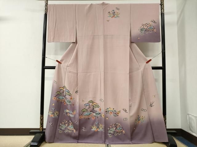 平和屋着物●訪問着　紅型　飛鳥松竹梅風景文　暈し染め　正絹　逸品　CABG0663yc