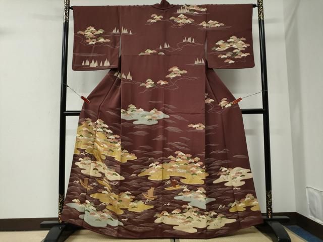 平和屋着物●訪問着　駒刺繍　浜松舟風景文　金彩　正絹　逸品　CABG0667yc