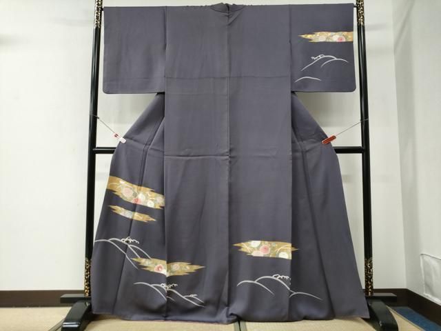平和屋着物●訪問着 駒刺繍 立波霞草花文 金彩 正絹 逸品 CABG0692yc