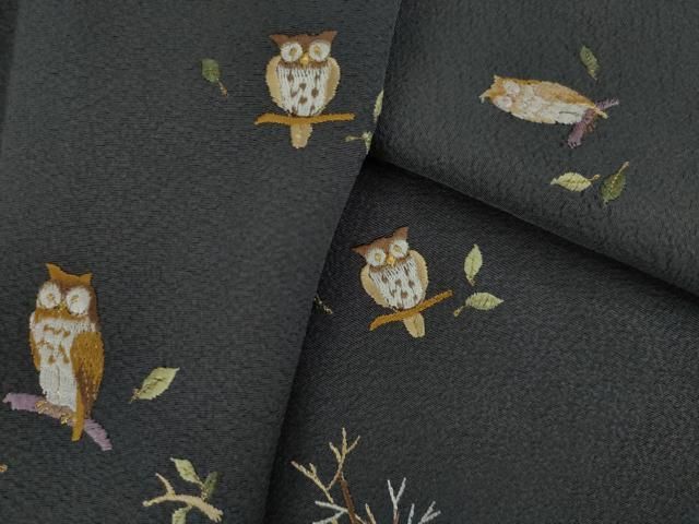 平和屋着物●訪問着　総刺繍　フクロウ　梟　金糸　正絹　逸品　未使用　AABI9659ck