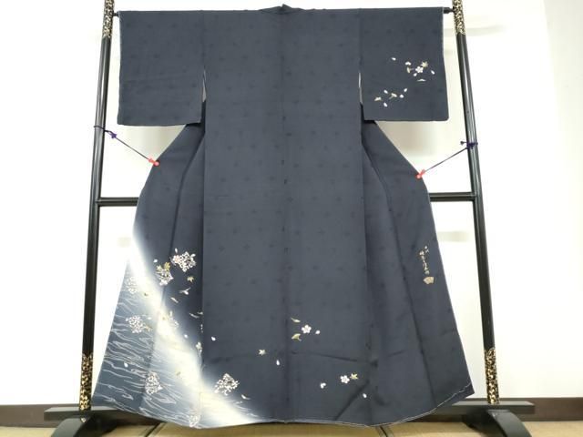 D367 訪問着　十代目　歌舞伎役者　坂東三津五郎　蔦　正絹　着物　袷　極美品 平和屋着物○十代目 歌舞伎役者 坂東三津五郎 訪問着 流水草花文 暈し