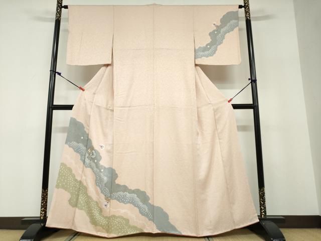平和屋着物●中国三大刺繍 スワトウ刺繍 汕頭刺繍 訪問着 絞り 道長草花文 金彩 正絹 逸品 DABF1562ud