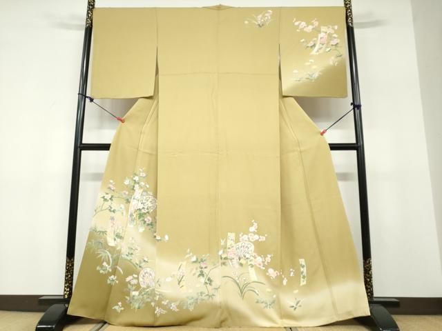 平和屋着物●訪問着　駒刺繍　片輪車短冊草花文　暈し染め　正絹　逸品　DABF1581ud