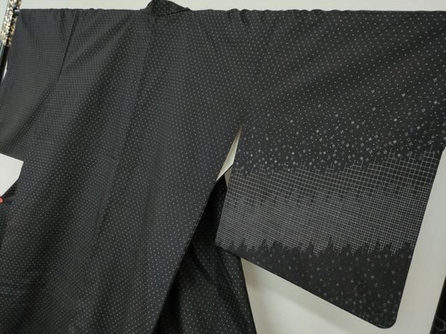 平和屋着物●訪問着　紬地　霞文　黒地　正絹　逸品　DABF1585ud