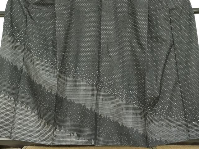 平和屋着物●訪問着　紬地　霞文　黒地　正絹　逸品　DABF1585ud