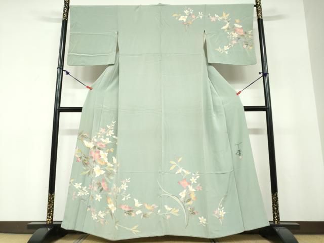 平和屋着物●京加賀友禅　百貫石峰　訪問着　草花文　正絹　逸品　DABF1616ud