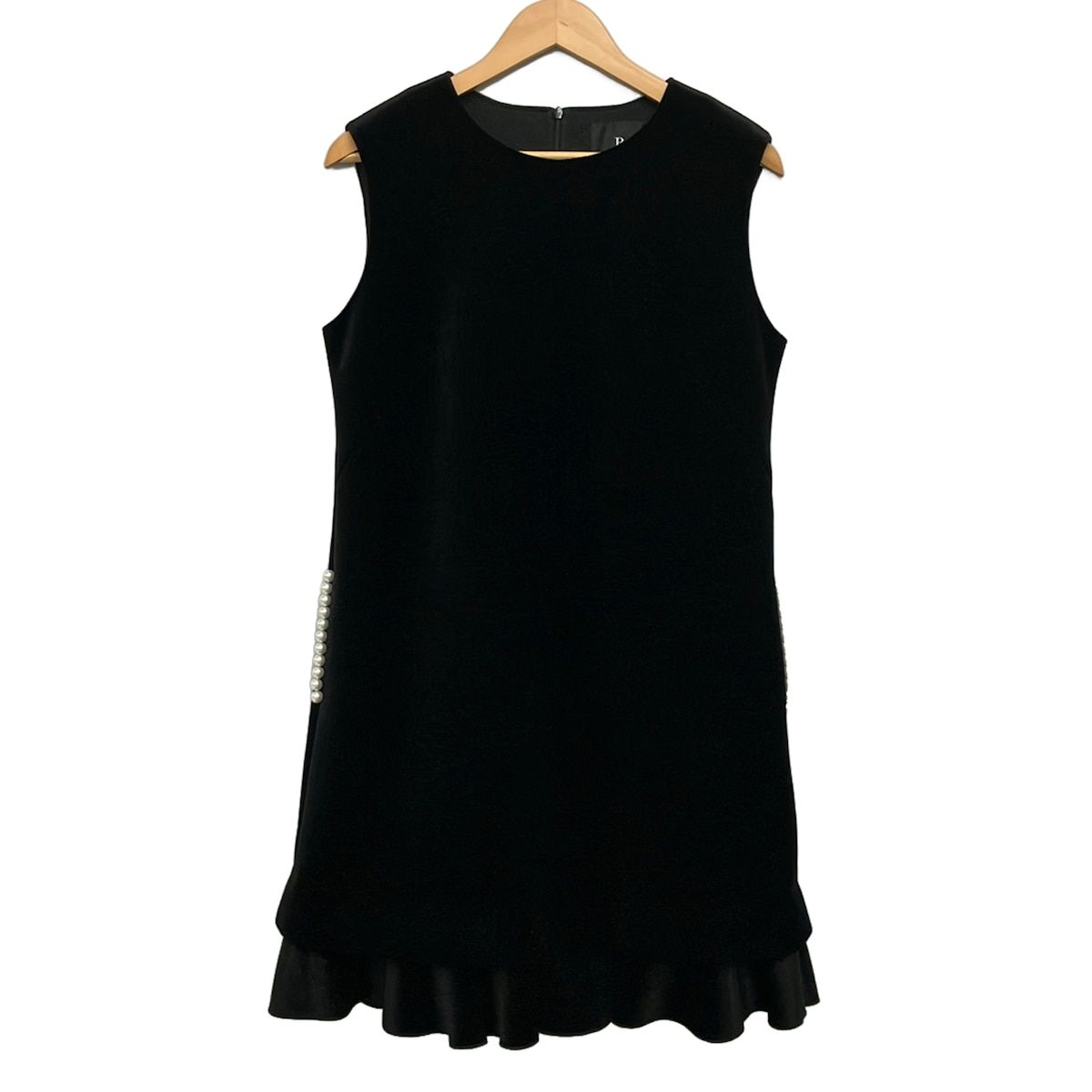 Rene(ルネ) ワンピース サイズ38 M レディース美品 - 黒×白 クルーネック/ノースリーブ/ひざ丈/ベロア/パール