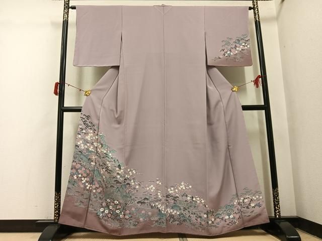 平和屋着物●訪問着　友禅　松竹梅　風景草花文　暈し染め　さが美扱い　正絹　逸品　未使用　AABJ1314ph