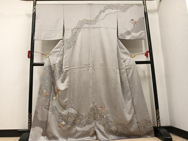 平和屋着物●訪問着　絞り　刺繍　枝花文　金彩　正絹　逸品　AABJ1325ph