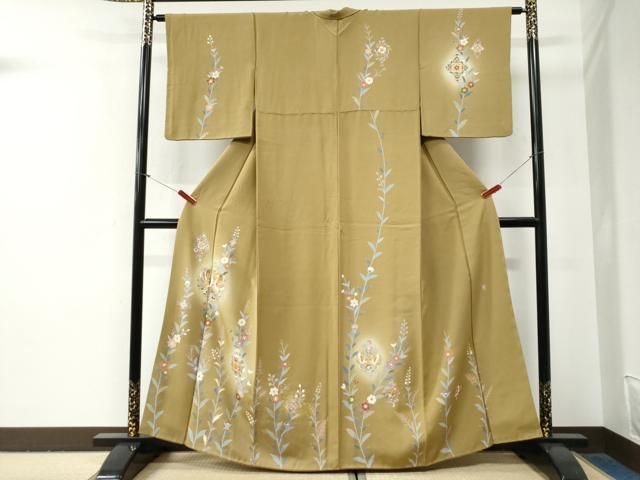 平和屋着物●訪問着 作家物 駒刺繍 鳳凰草花文 蛍暈し 金彩 正絹 逸品 CABG0818yc