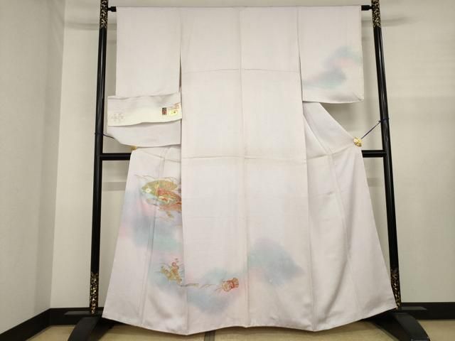 平和屋着物●訪問着　刺繍　扇面御所車花文　暈し染め　金彩　反端付き　正絹　逸品　AABJ1501ck