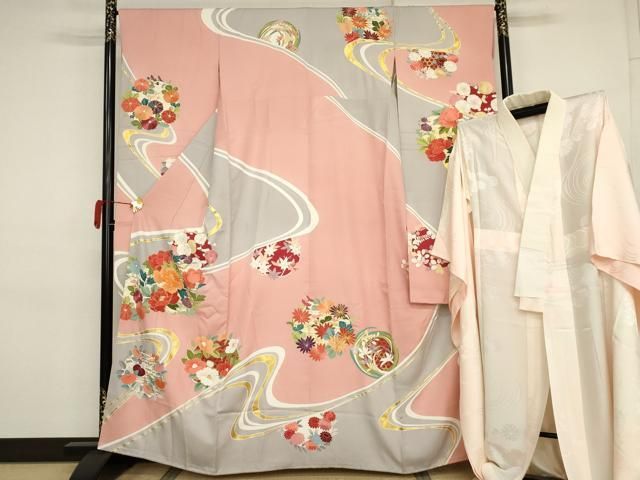 平和屋着物●創業460年・千總　振袖・長襦袢(無双仕立て)セット　花丸文　金糸　金彩　三越扱い　正絹　逸品　AABJ3682cs