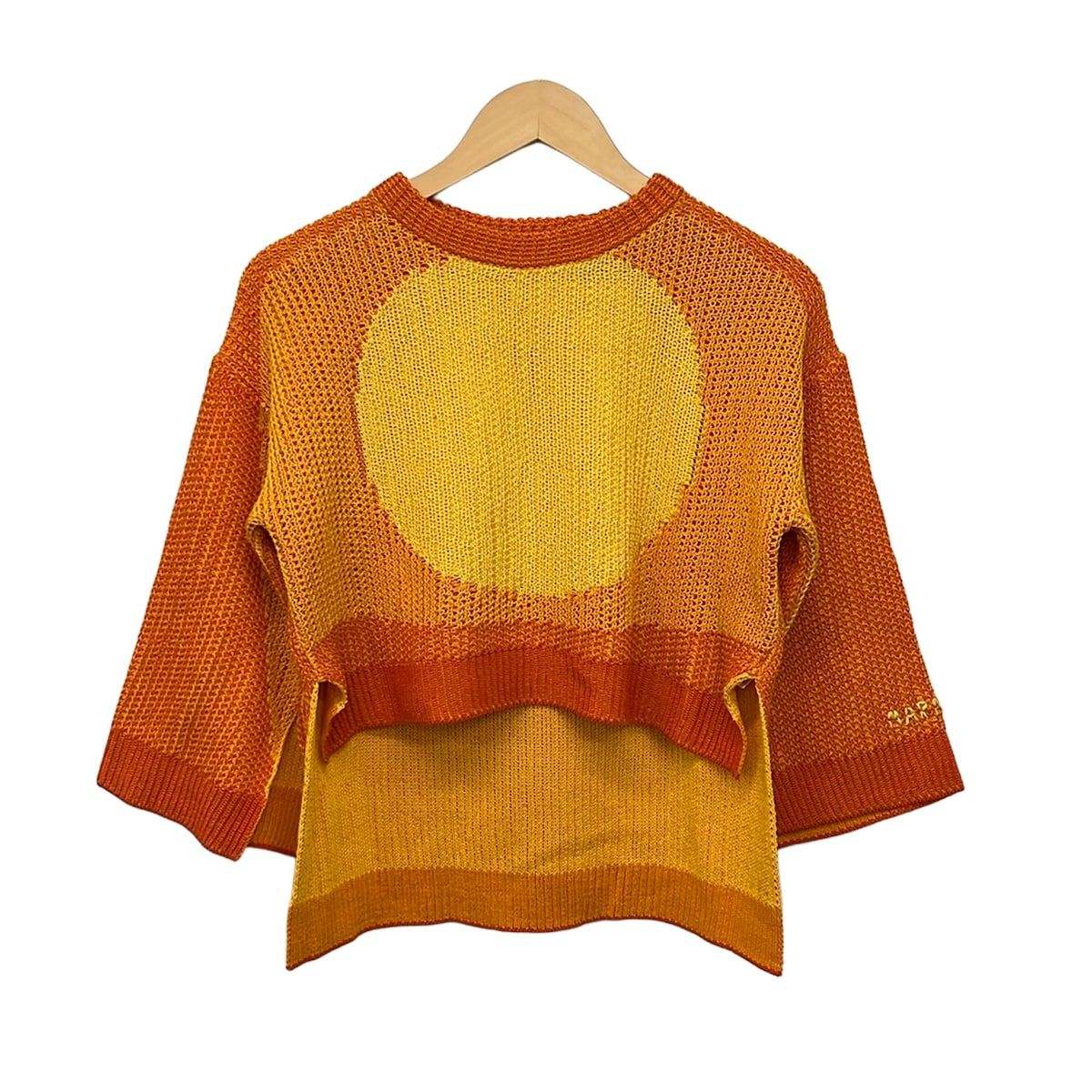 MARNI(マルニ) 七分袖セーター サイズ40 M レディース - オレンジ×イエロー クルーネック/変形デザイン/サマーニット