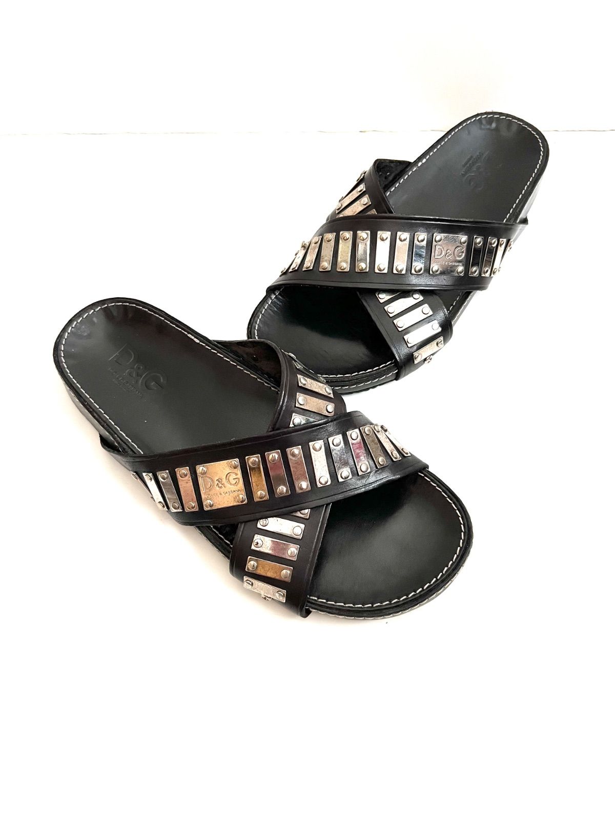 DOLCE&GABBANA ドルチェ&ガッバーナ Metal Studs Cross Leather Sandals メタルスタッズ クロス レザーサンダル