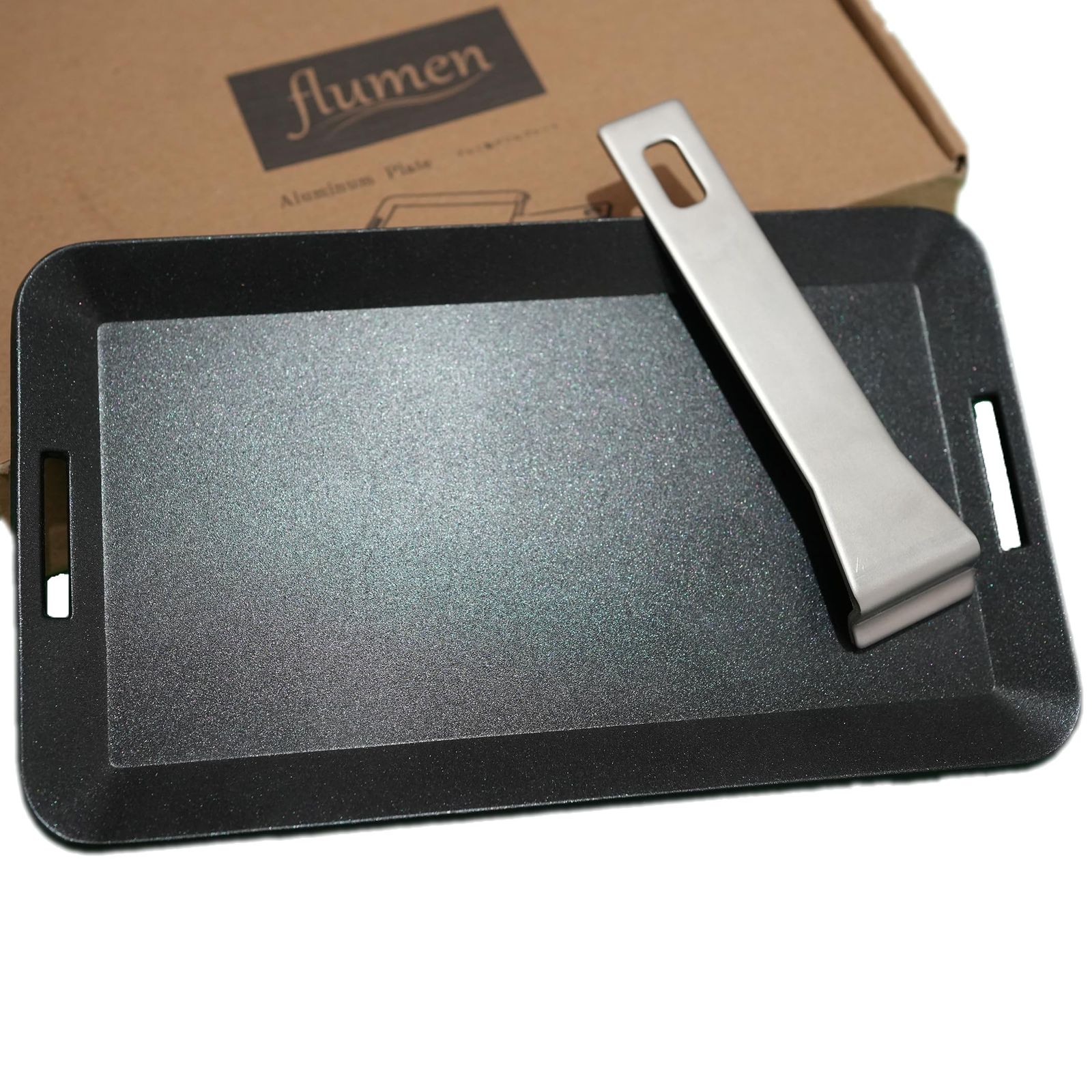flumen アルミ製グリルプレート 軽量 極厚 キャンプ 鉄板 シーズニング不要 厚さ6? 250×150×6? 500g フルーメン★m 68200346