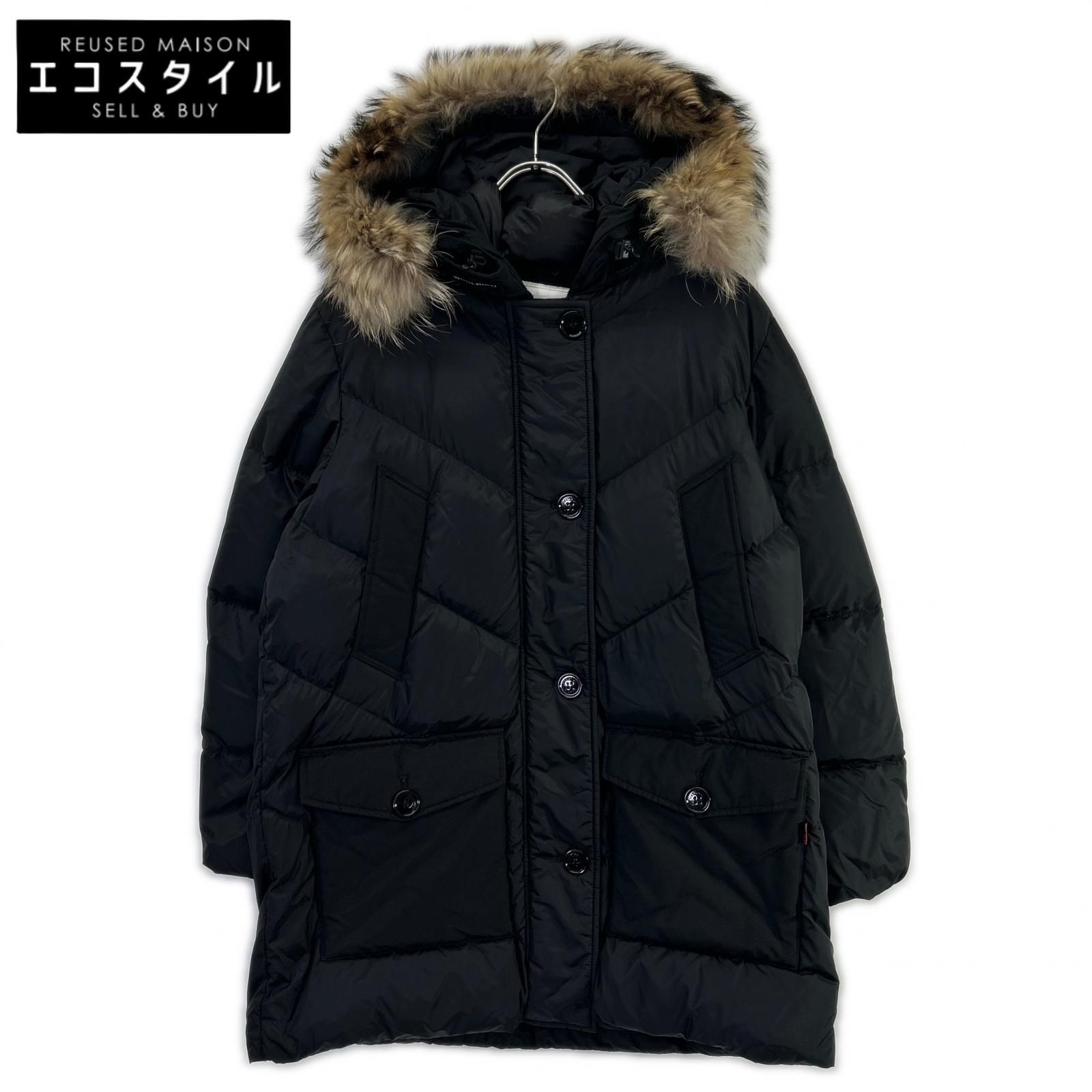 WOOLRICH　ウールリッチ　WWCPS2789 ブラック ナイロン ラクーンファー ダウンジャケット　S