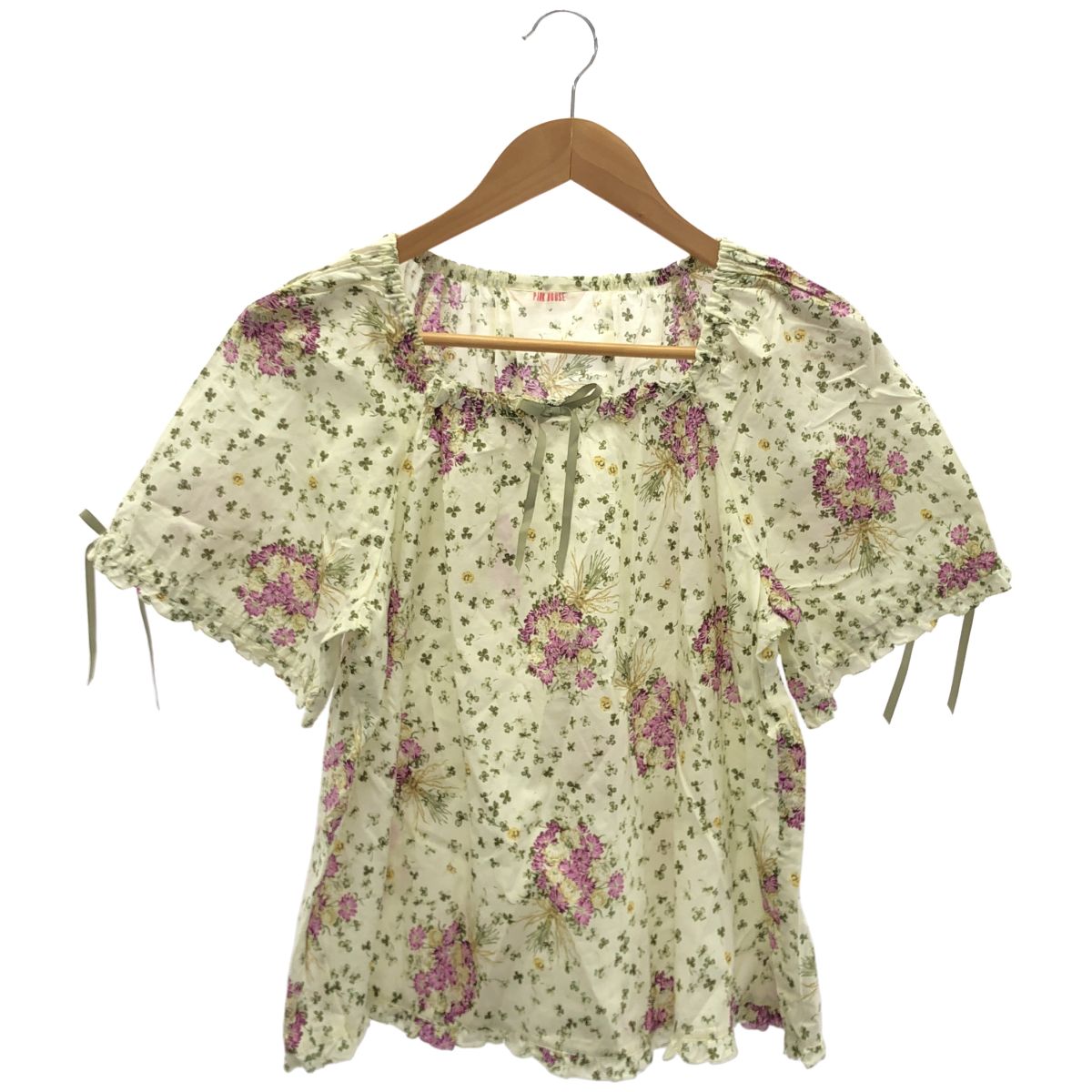 PINK HOUSE ピンクハウス A2103FB 661 アイボリー シロツメ草とレンゲ草プリントブラウス 表記無し PINK HOUSE ピンクハウス A2103FB 661 アイボリー シロツメ草とレンゲ草プリントブラウス 表記無し