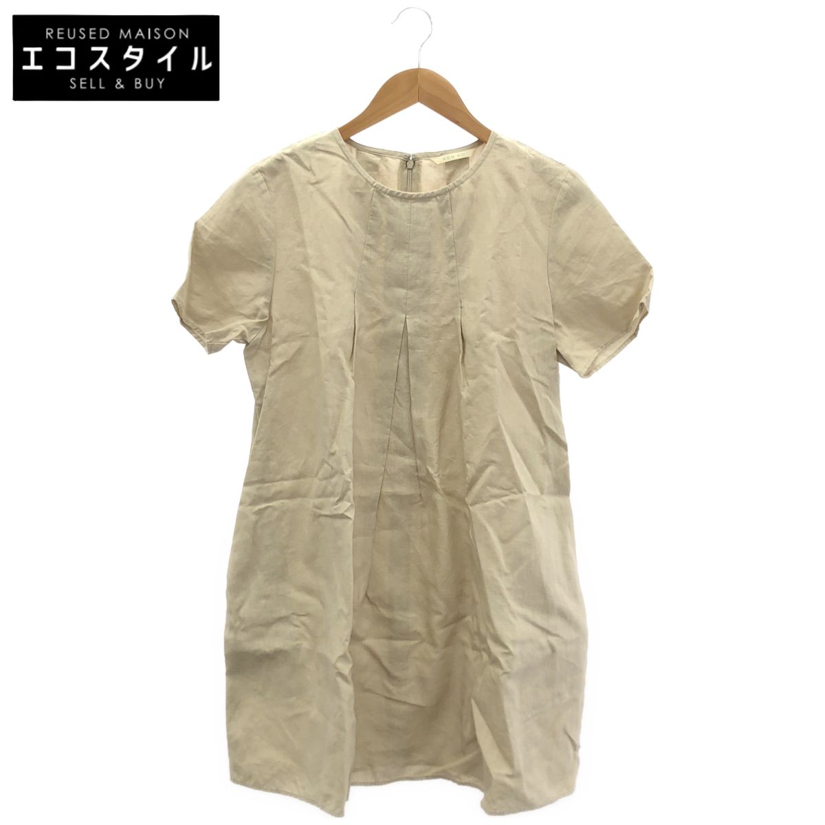 Mademoiselle NON NON　マドモアゼルノンノン　D034AFBA711 ベージュ リネン ワンピース　L