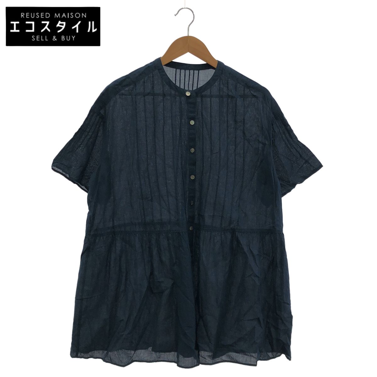 Mademoiselle NON NON　マドモアゼルノンノン　D0333AFBA717 ネイビー コットン ガーゼ シアーシャツ　表記なし