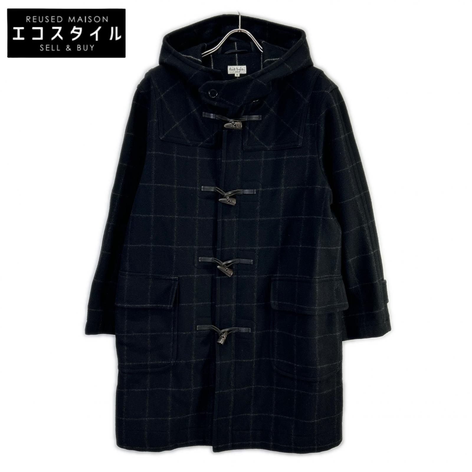 PaulSmith　ポールスミス　ブラック ウインドーペーン ウール ダッフルコート　M