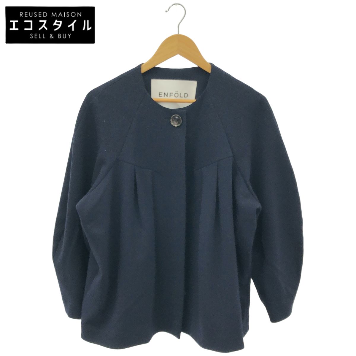 ENFOLD　エンフォルド　300HS230-0710 24SS ネイビー TUCK SOLID-JACKET　36