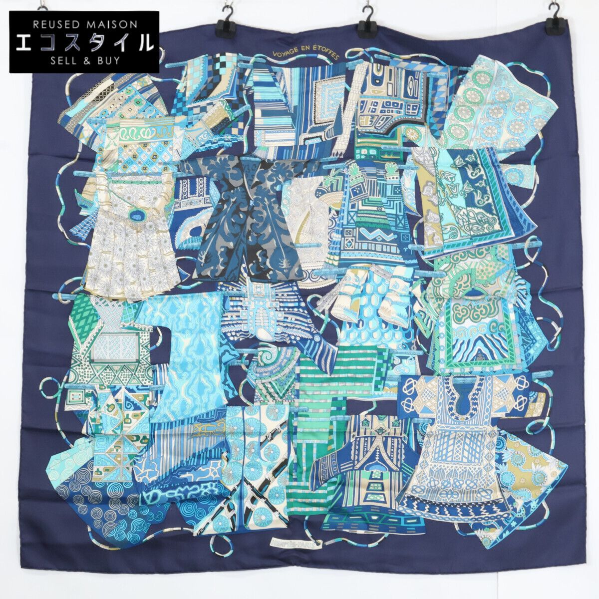 HERMES　エルメス　【美品】VOYAGE EN ETOFFES 世界の布地を巡る旅 シルク カレ90