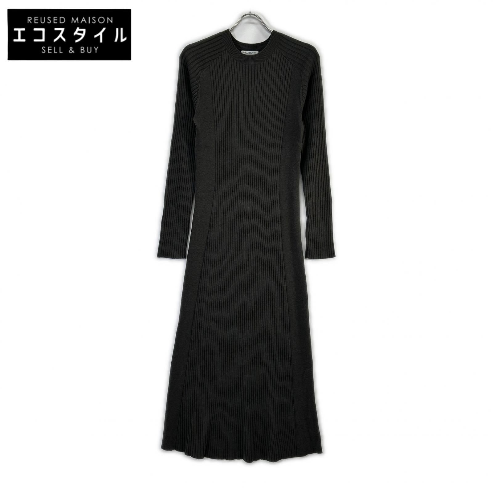B&Y U-ARROWS　ビューティーアンドユース ユナイテッドアローズ　チャコール Wardrobe DAILY MINIMAL リブニット フレアワンピース　M